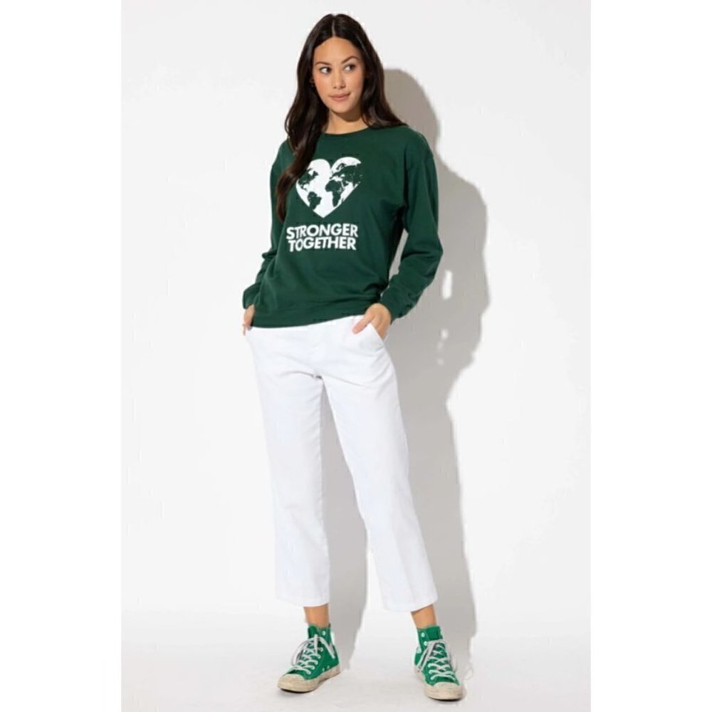 NWT SUB-URBAN RIOT "STRONGER TOGETHER" HEART CLASSIC SWEATSHIRT Green MSRP $67